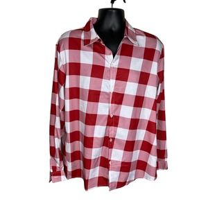 MEN'S PLAID RED & WHITE LONG SLEEVED LINEN FEEL SHIRT SIZE XL NWOT